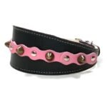 Handgemaakte comfortabele windhond galgo halsband met roze leder patches elegante studs, design Studded