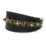 Handgemaakte comfortabele windhond galgo halsband met camouflage luipaard print leren patches en elegante studs, design Studded