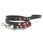 Exklusive Hundeleine handgefertigt mit rosa Lederblumen und Luxusdekoration, Design Bling