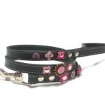 Exclusiva correa para perro hecha a mano con flores de cuero rosa y decoración de lujo, diseño Bling