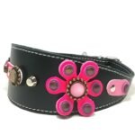 Exclusivo collar para galgos hecho a mano de color rosa fucsia con gran flor de moda, Diseño Fuchsia