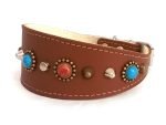 Exklusives Luxus Windhund Galgo Halsband mit Türkis Farbe Steinen und Nieten