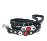 Laisse pour chien faite à la main avec des pierres rouges de luxe et des patches de cuir blanc, Design Coral