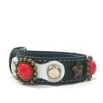 Pulsera ajustable con hebilla hecha a mano con lujosas piedras rojas y parches de cuero blanco, diseño Coral