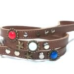 Correa para perro en rojo blanco y azul de cuero negro o marrón, diseño Flag