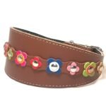 Handgemaakte vintage windhond galgo halsband met leren bloemen in vrolijke kleuren, Design Flor