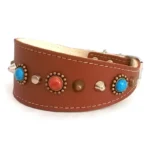 Leather Greyhound Collar with Turquoise Luxury Stones – “Bohemian Jewel”