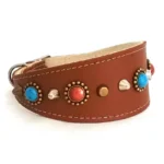 Leather Greyhound Collar with Turquoise Luxury Stones – “Bohemian Jewel” - Image 2