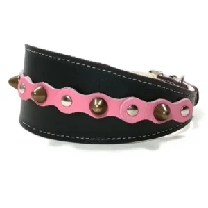 Rosa “Cute Darling” Windhund‑Halsband mit Nieten und Spikes, ideal für sanfte, ausdrucksstarke Hunde mit weichem Fell wie Whippet, Italienisches Windspiel und Silken Windhound.