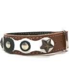 Adjustable leather bracelet with buckle sturdy and cool in brown black and white, design Mad