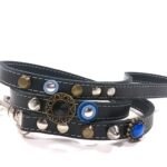 Correa de lujo para perros en cuero azul negro o marrón con elegantes adornos, diseño Mar