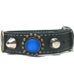 Pulsera de lujo ajustable con hebilla en cuero negro o marrón con elegantes adornos azules, diseño Mar