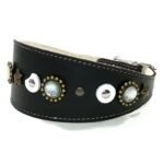 Luxe fantasie windhond galgo halsband handgemaakt van leer met maantjes sterren en steentjes, design Moonlight