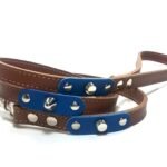 Cómoda correa para perros hecha a mano en cuero azul negro o marrón con elegantes tachuelas, Diseño Studded