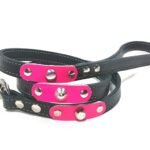 Cómoda correa para perros hecha a mano en cuero rosa fucsia negro o marrón con elegantes tachuelas, Diseño Studded