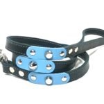 Cómoda correa para perros hecha a mano en cuero azul claro negro o marrón con elegantes tachuelas, Diseño Studded