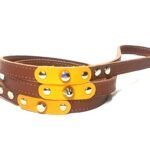 Cómoda correa para perros hecha a mano en cuero amarillo negro o marrón con elegantes tachuelas, Diseño Studded