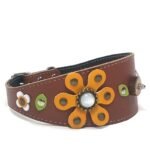 Collier original en cuir pour lévrier exclusif et unique fait main avec des fleurs, Design Sunflower