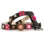 Hundegeschirr Mit Lila, Fuchsia & Rosa Leder Blumen – “Pink Blossom Bite” – Bild 2