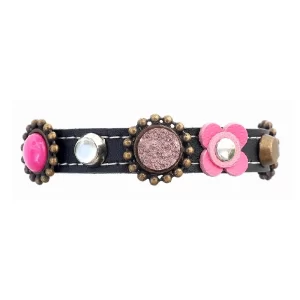 Oberseite vom Süßen Katzenhalsband mit Sicherheitsverschluss, mit Luxus Rosa, Fuchsia und Lila-Violett Farbe Steinen und Blumen.