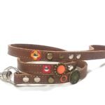 Correa para perros de lujo de cuero con piedras amarillas rojas y naranjas con elegantes adornos, Diseño Honey